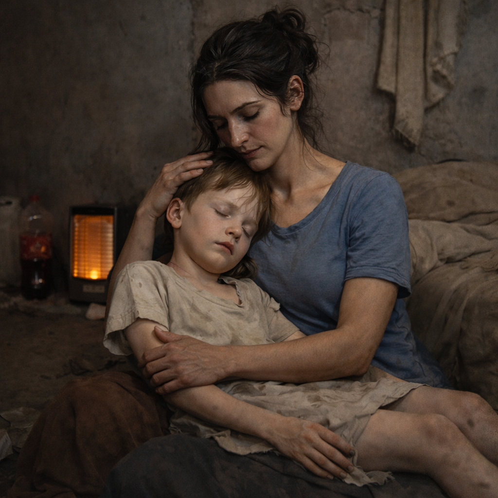 Widow of Zarephath holding pale sick son