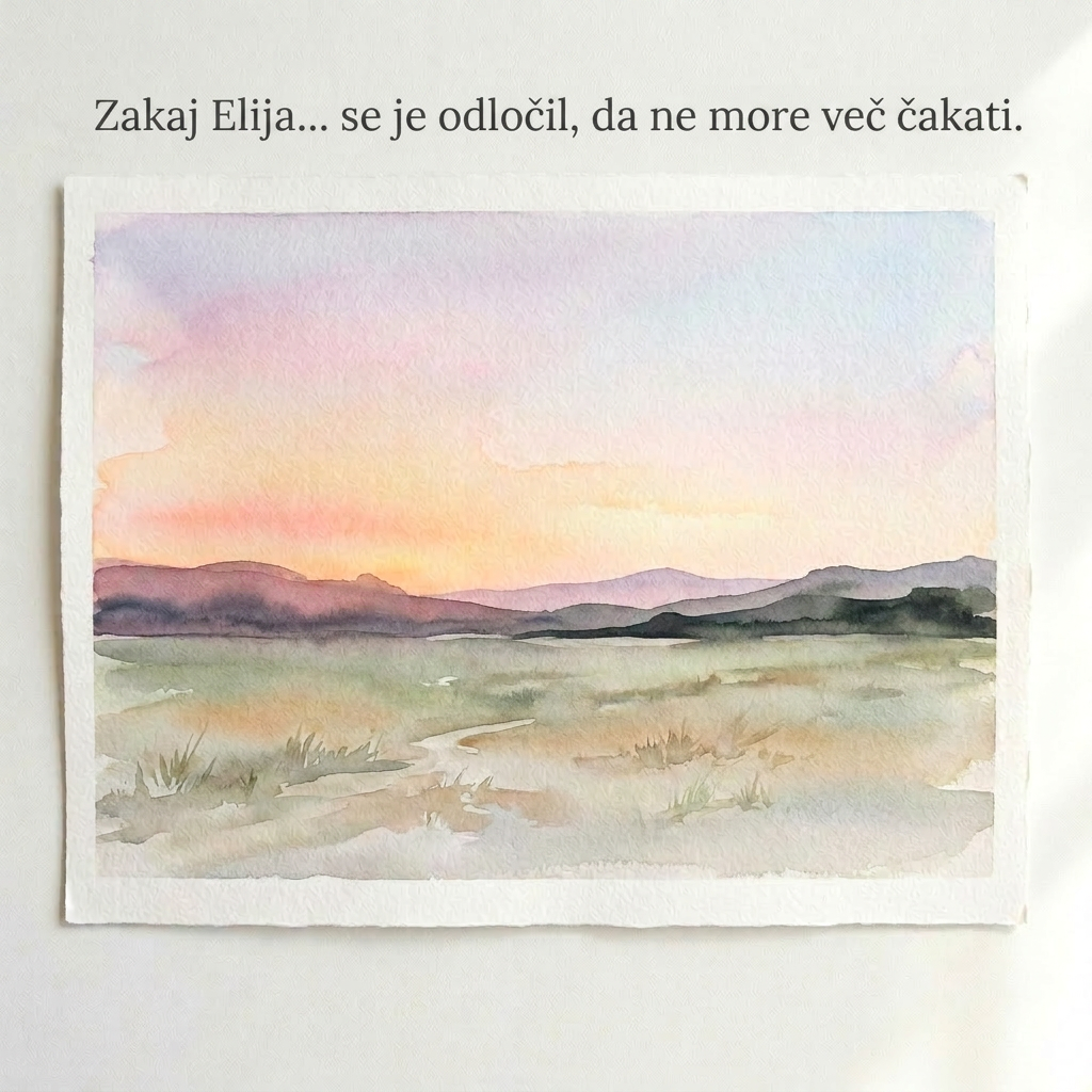 Watercolor painting of a sunset with pastel sky and rolling hills