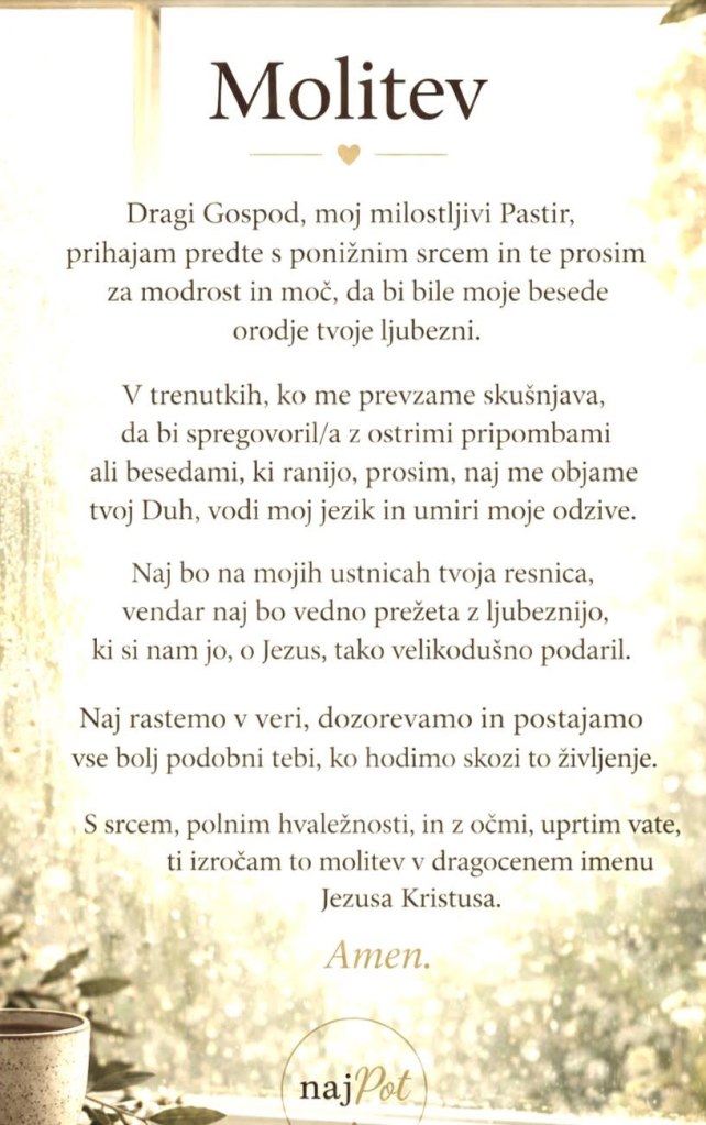 Slovenska molitev z besedilom, ki izraža ponižnost in predanost Gospodu.